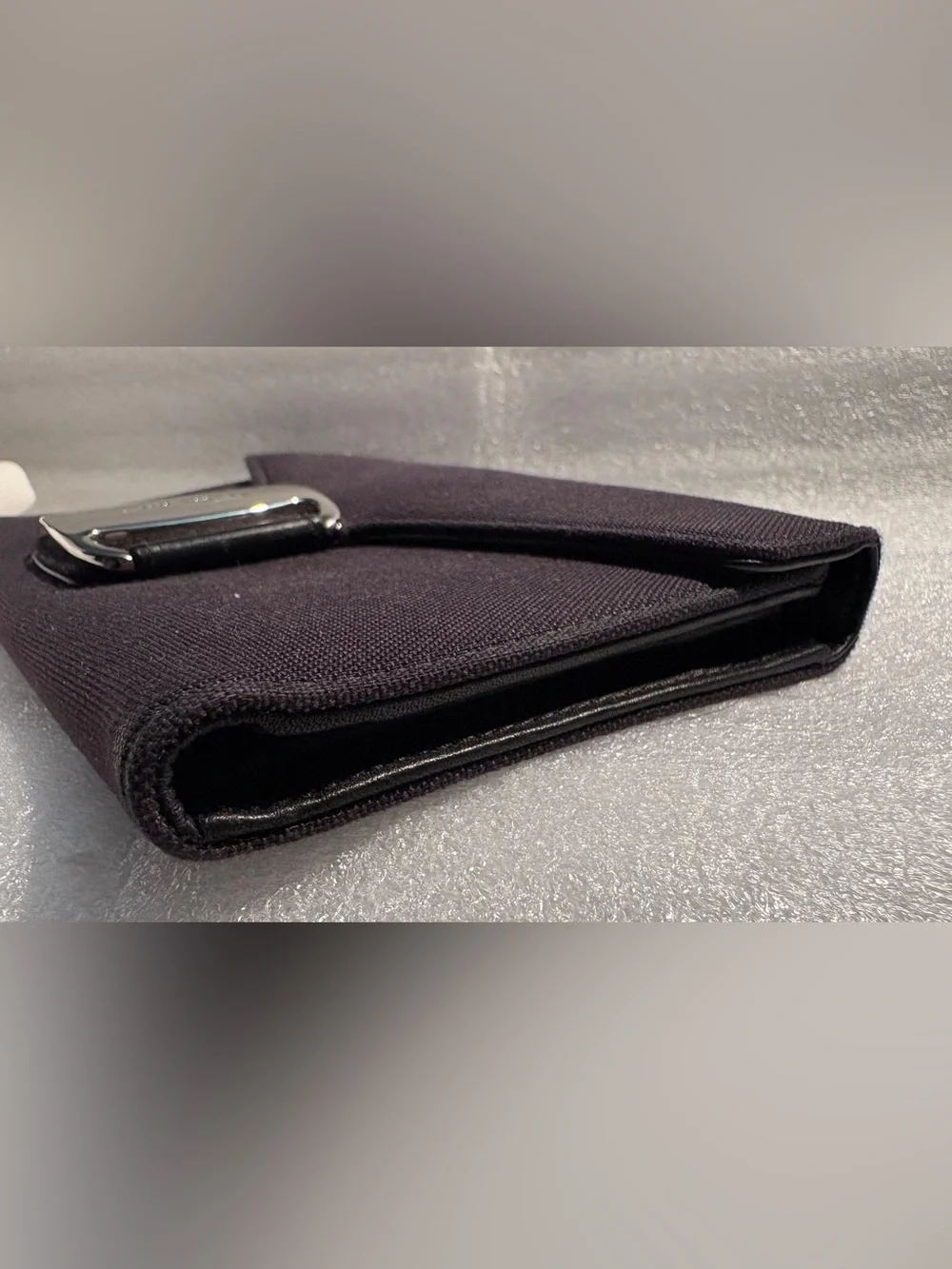 Authentic Ferragamo Vara Black Canvas Leather Long Wallet COA